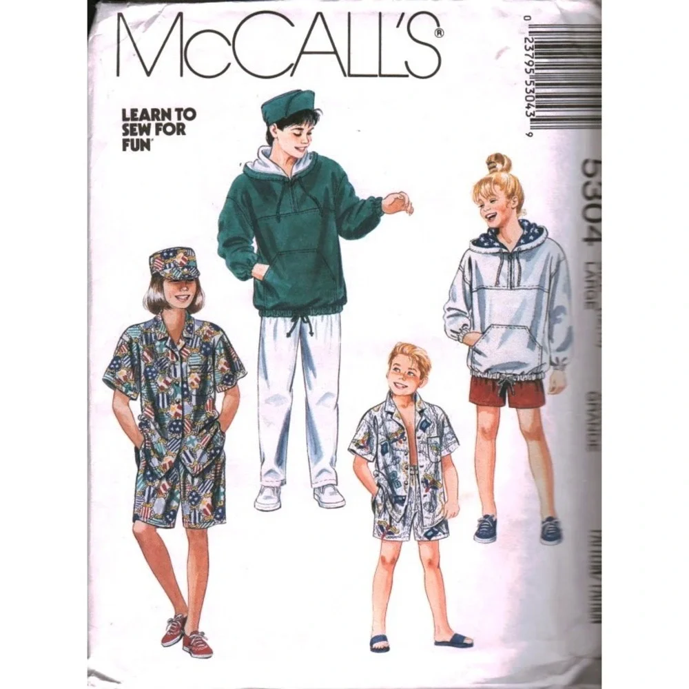 McCalls 5304 Sewing Pattern Kids Sweatshirt Shirt Pants Shorts Hat Size L‎ 12-14